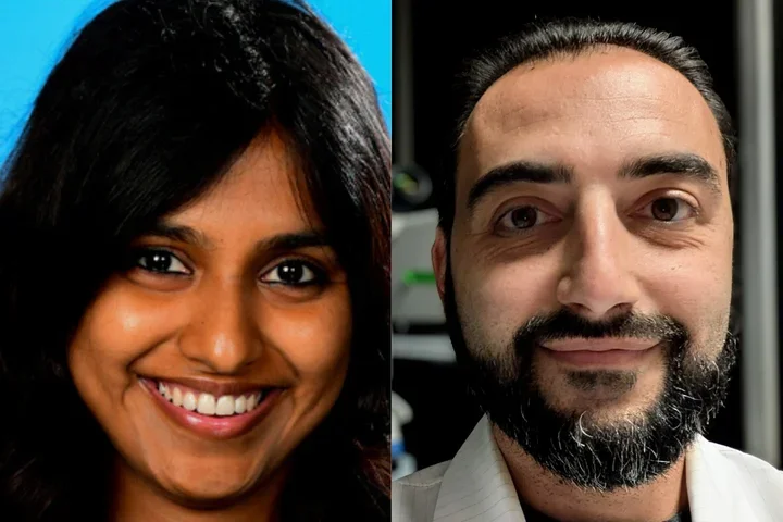 Both Postdoctoral Students featured. Ruhi Patel on the left and GrigorVaruzhanyan on the right. Both are smiling.