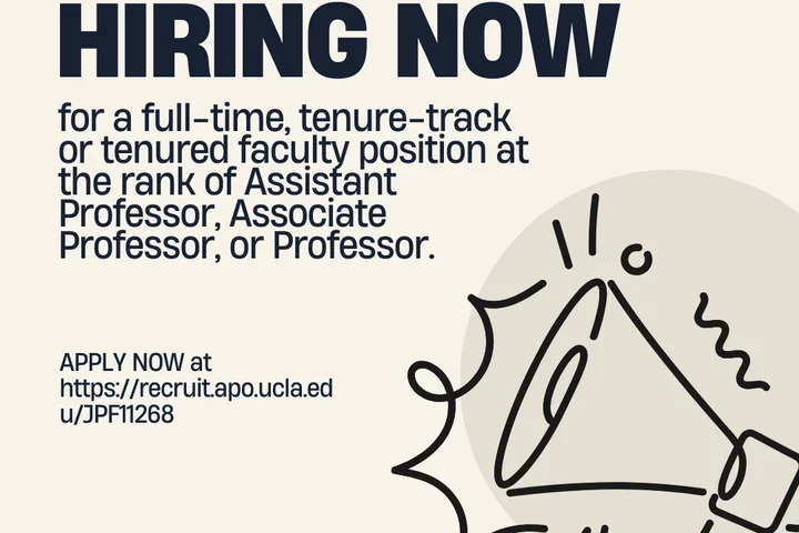 Microphone calling out text that UCLA MIMG is hiring now. Image also provides link to where to apply on UC Recruit.