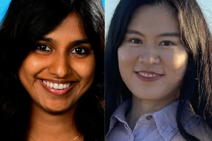 Ruhi smiling on the left, and Xiaolu smiling on the right. 