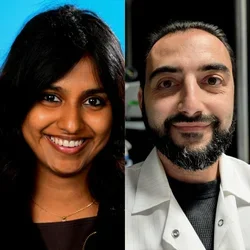 Both Postdoctoral Students featured. Ruhi Patel on the left and GrigorVaruzhanyan on the right. Both are smiling.