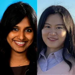 Ruhi smiling on the left, and Xiaolu smiling on the right. 